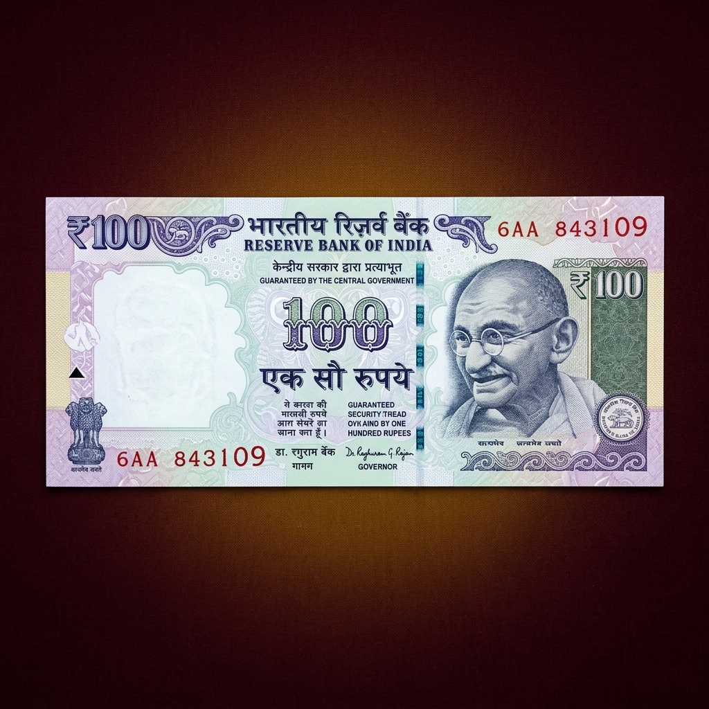 Official Indian 100 Rupee Note Front Face