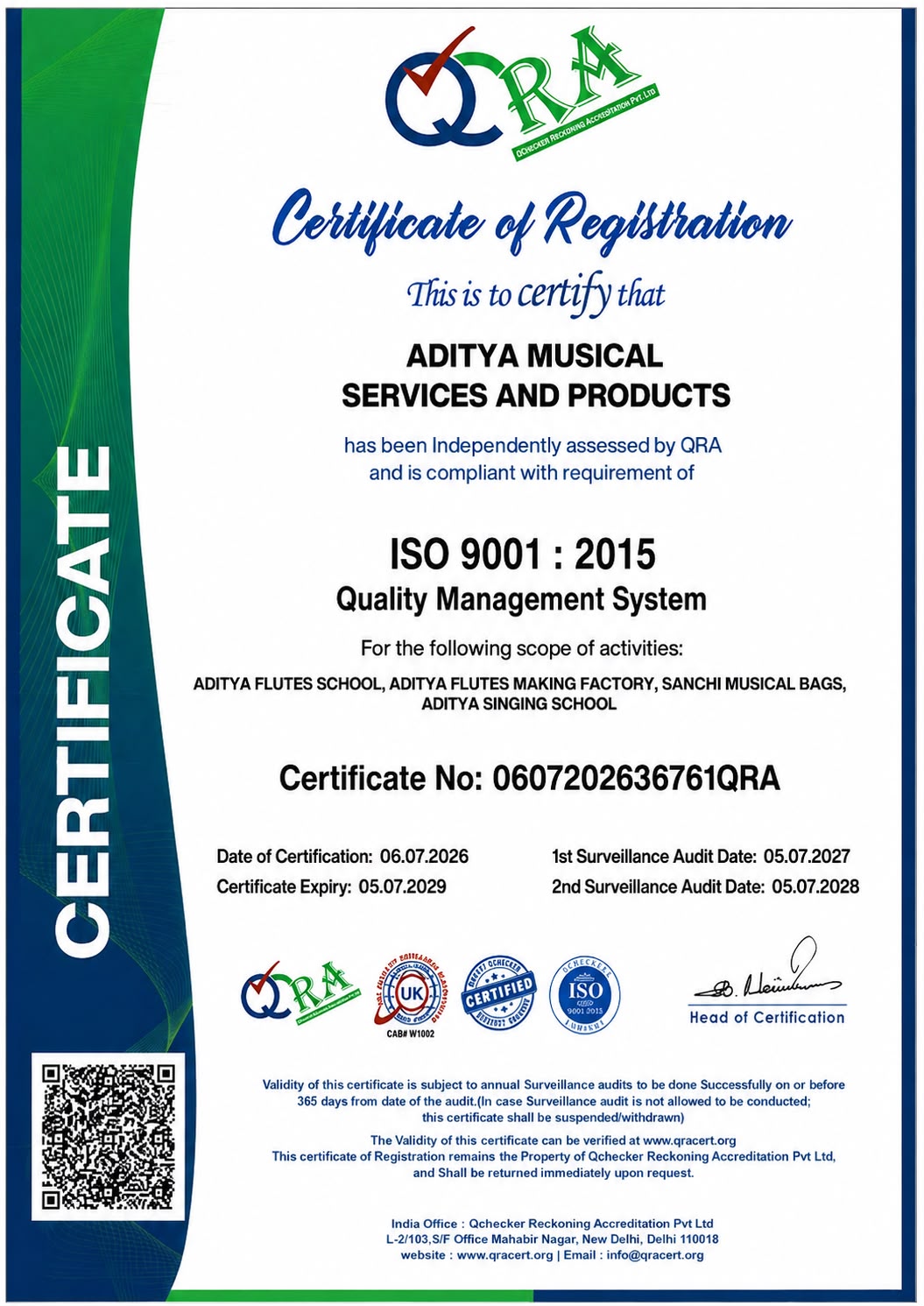 Official Statutory Registration Certificate